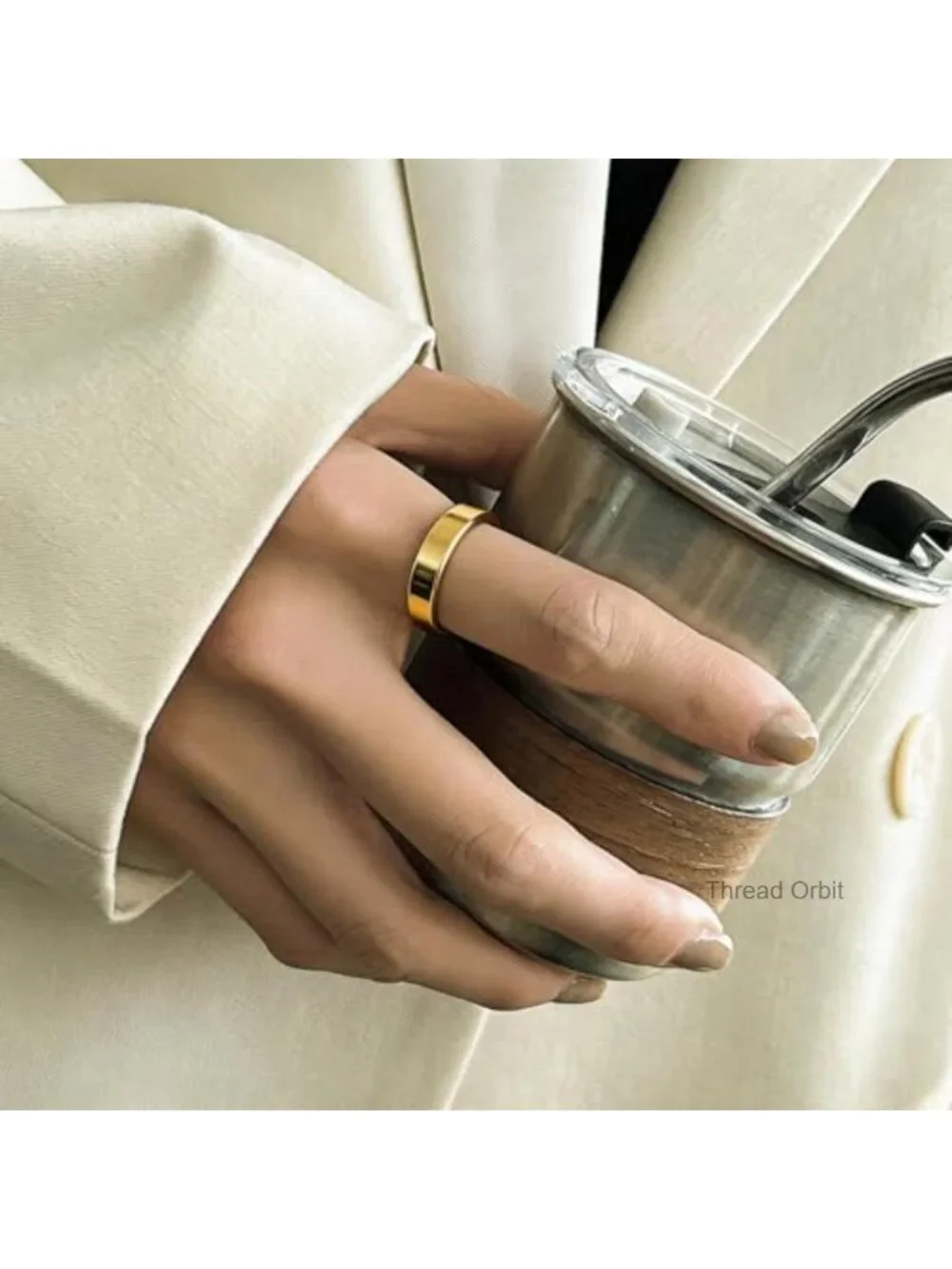 Titanium Adjustable Plain Band Ring, Non Tarnish Waterproof Hypoallergenic